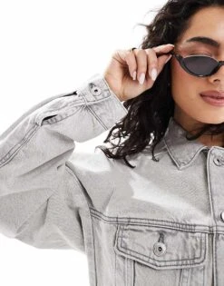 Bershka Denim Jacket In Washed Grey For Women -Chic Maze Sales 208300213 3