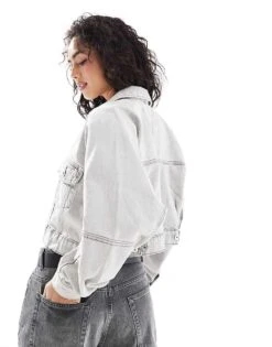 Bershka Denim Jacket In Washed Grey For Women -Chic Maze Sales 208300213 4