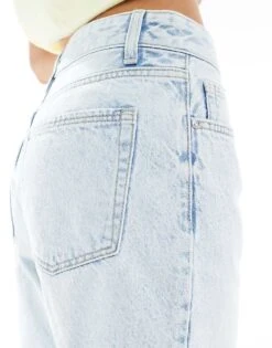 Bershka High Waisted Raw Hem Longline Denim Shorts In Light Blue For Women -Chic Maze Sales 208300214 4