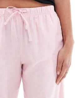 Bershka Tie Waist Wide Leg Linen Trousers In Pink For Women -Chic Maze Sales 208300217 5