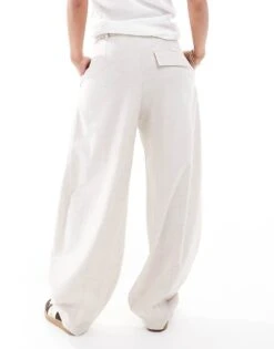 Bershka Wide Leg Pleated Front Tailored Trousers In Ecru For Women -Chic Maze Sales 208300243 2