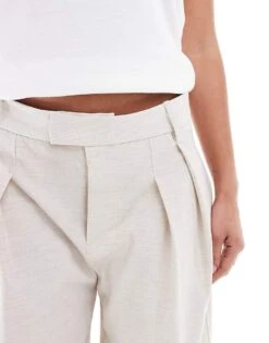 Bershka Wide Leg Pleated Front Tailored Trousers In Ecru For Women -Chic Maze Sales 208300243 4