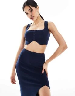 Bershka Knitted Maxi Skirt Co-ord -Chic Maze Sales 208300244 1 navy