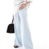 Bershka Crinkle Wide Leg Trousers In Blue For Women -Chic Maze Sales 208300302 1 blue