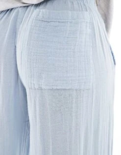 Bershka Crinkle Wide Leg Trousers In Blue For Women -Chic Maze Sales 208300302 4