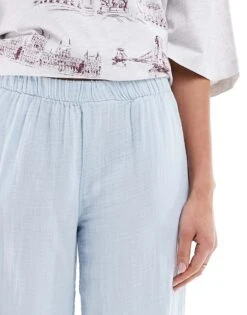 Bershka Crinkle Wide Leg Trousers In Blue For Women -Chic Maze Sales 208300302 5