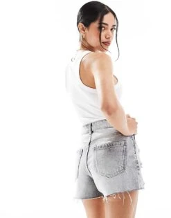 Bershka High Waisted Ripped Denim Shorts In Washed Grey For Women -Chic Maze Sales 208300303 1 grey 1