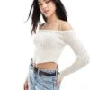 Bershka Ribbed Knitted Hankerchief Hem Top In Ecru For Women -Chic Maze Sales 208300329 1 ecru
