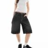 Bershka Baggy Longline Denim Shorts In Washed Black For Women -Chic Maze Sales 208300342 1 black