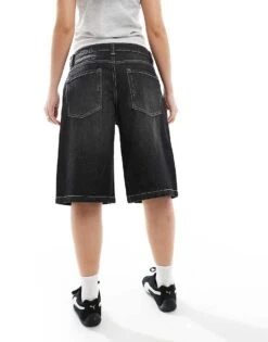 Bershka Baggy Longline Denim Shorts In Washed Black For Women -Chic Maze Sales 208300342 3
