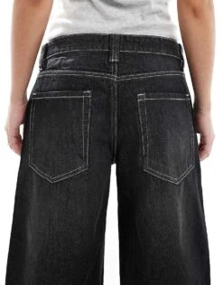 Bershka Baggy Longline Denim Shorts In Washed Black For Women -Chic Maze Sales 208300342 4