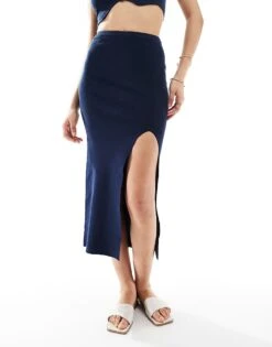 Bershka Knitted Maxi Skirt Co-ord -Chic Maze Sales 208300377 1 navy