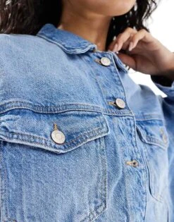 Bershka Cropped Denim Jacket In Mid Blue For Women -Chic Maze Sales 208300383 4