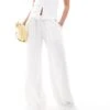 Bershka Crinkle Wide Leg Trousers In White For Women -Chic Maze Sales 208300410 1 white