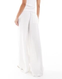 Bershka Crinkle Wide Leg Trousers In White For Women -Chic Maze Sales 208300410 2