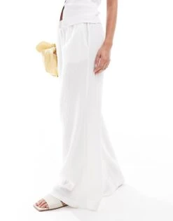 Bershka Crinkle Wide Leg Trousers In White For Women -Chic Maze Sales 208300410 3