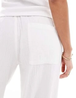 Bershka Crinkle Wide Leg Trousers In White For Women -Chic Maze Sales 208300410 5