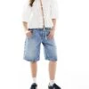 Bershka Baggy Longline Denim Shorts In Washed Blue For Women -Chic Maze Sales 208300422 1 blue