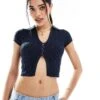 Bershka Crochet Polo Top In Navy For Women -Chic Maze Sales 208300440 1 navy