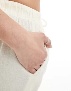 Bershka Tie Waist Wide Leg Linen Trousers In Butter Yellow For Women -Chic Maze Sales 208300455 3