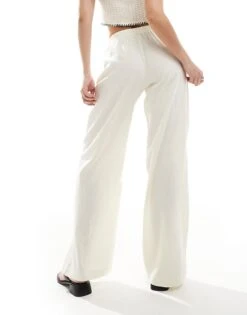 Bershka Tie Waist Wide Leg Linen Trousers In Butter Yellow For Women -Chic Maze Sales 208300455 4
