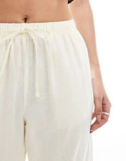 Bershka Tie Waist Wide Leg Linen Trousers In Butter Yellow For Women -Chic Maze Sales 208300455 5