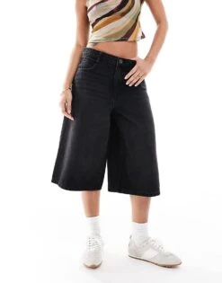 Bershka Baggy Denim Jorts In Washed Black For Women -Chic Maze Sales 208300467 1 black 1