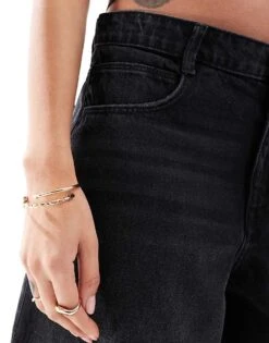 Bershka Baggy Denim Jorts In Washed Black For Women -Chic Maze Sales 208300467 3