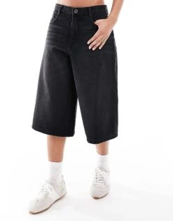 Bershka Baggy Denim Jorts In Washed Black For Women -Chic Maze Sales 208300467 4