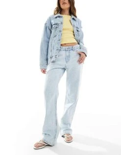 Bershka Straight Leg Jeans In Super Light Wash Blue For Women -Chic Maze Sales 208300622 1 blue 1
