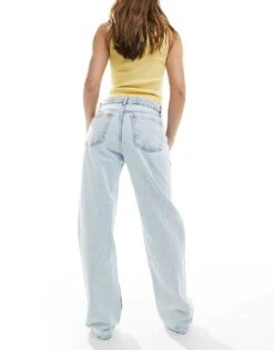 Bershka Straight Leg Jeans In Super Light Wash Blue For Women -Chic Maze Sales 208300622 3