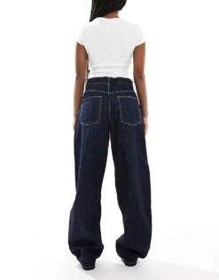 Bershka Wide Balloon Leg Jeans In Indigo Wash For Women Blue -Chic Maze Sales 208313670 2