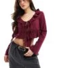 Bershka Ruffle Detail Top In Burgundy For Women -Chic Maze Sales 208313672 1 burgundy