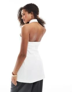 Bershka Longline Halterneck Tailored Waistcoat In White For Women -Chic Maze Sales 208313711 4