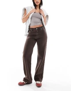 Bershka Straight Wide Leg Jeans In Brown For Women -Chic Maze Sales 208313743 1 brown 1