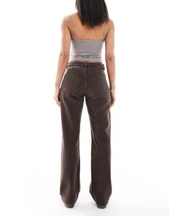 Bershka Straight Wide Leg Jeans In Brown For Women -Chic Maze Sales 208313743 2