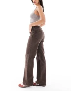 Bershka Straight Wide Leg Jeans In Brown For Women -Chic Maze Sales 208313743 3