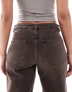 Bershka Straight Wide Leg Jeans In Brown For Women -Chic Maze Sales 208313743 4