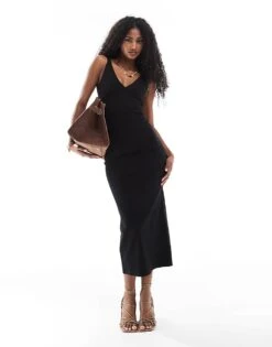 Bershka Shaping Plunge Neck Midaxi Dress In Black For Women -Chic Maze Sales 208313781 1 black 1