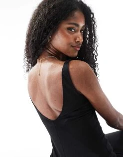 Bershka Shaping Plunge Neck Midaxi Dress In Black For Women -Chic Maze Sales 208313781 2