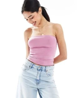 Bershka Polyamide Bandeau Top In Light Pink For Women -Chic Maze Sales 208313782 1 pink 1