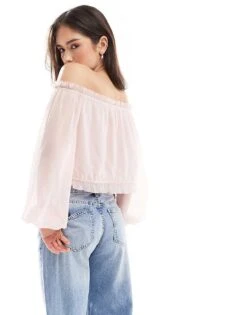 Bershka Ruffle Detail Bardot Top In Pale Pink For Women -Chic Maze Sales 208313805 3