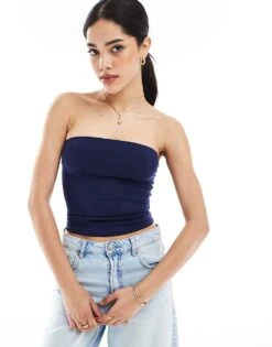 Bershka Polyamide Bandeau Top In Navy For Women -Chic Maze Sales 208313828 1 navy 1