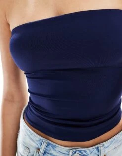 Bershka Polyamide Bandeau Top In Navy For Women -Chic Maze Sales 208313828 2