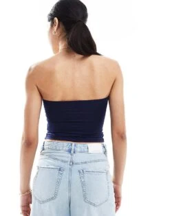 Bershka Polyamide Bandeau Top In Navy For Women -Chic Maze Sales 208313828 4