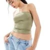 Bershka Polyamide Bandeau Top In Khaki For Women -Chic Maze Sales 208313833 1 khaki