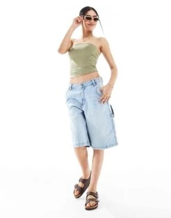 Bershka Polyamide Bandeau Top In Khaki For Women -Chic Maze Sales 208313833 4