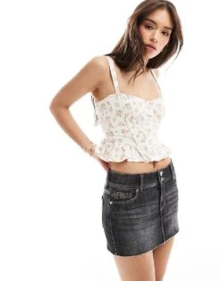 Bershka Tie Front Corset Top In Ecru And Pink Floral For Women -Chic Maze Sales 208313855 1 pink 1