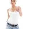 Bershka Polyamide Scoop Neck Bodysuit In White For Women -Chic Maze Sales 208313872 1 white