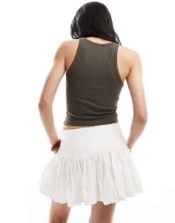 Bershka Scoop Neck Ribbed Tank Top In Khaki For Women -Chic Maze Sales 208313885 2